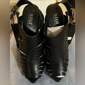 Black a.n.a. strappy platform heels